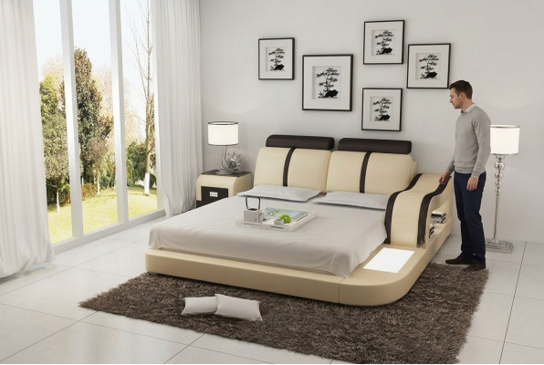Design Bett XXL Big Betten Leder Hotel Polster 180x200 Multifunktion Regal USB