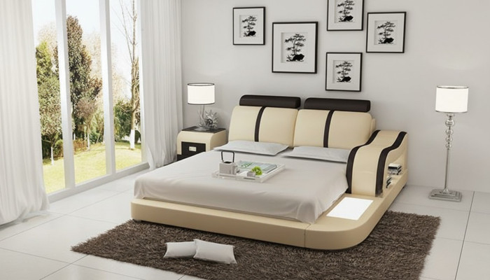 Design Bett XXL Big Betten Leder Hotel Polster 180x200 Multifunktion Regal USB