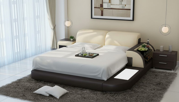 Design Bett XXL Big Betten Leder Hotel Polster 180x200 Multifunktion Regal USB