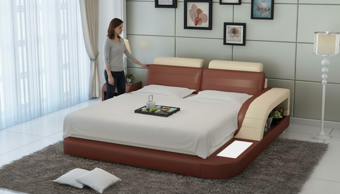 Modernes Schlafzimmer Bett Hochwertiges Design Betten Polster Multifunktion +USB