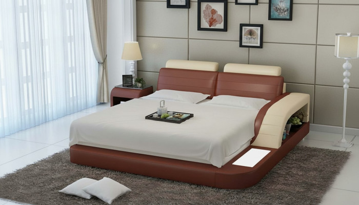 Modernes Schlafzimmer Bett Hochwertiges Design Betten Polster Multifunktion +USB