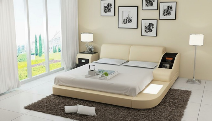 Design Bett XXL Big Betten Leder Hotel Polster 160x200cm Multifunktion Regal USB