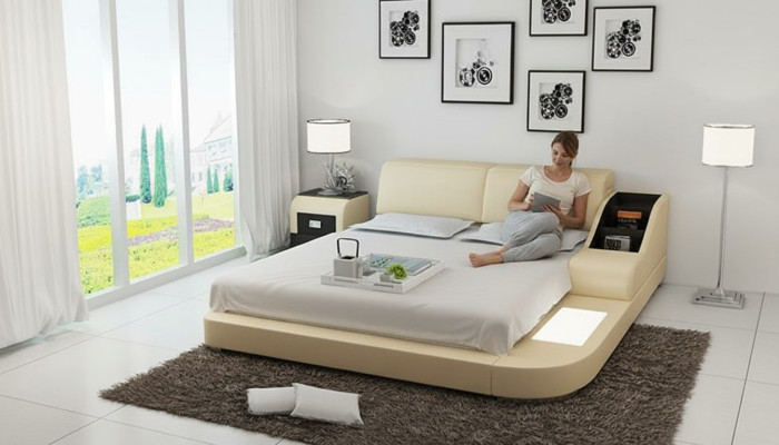 Design Bett XXL Big Betten Leder Polster Hotel 160x200cm Multifunktion Regal USB
