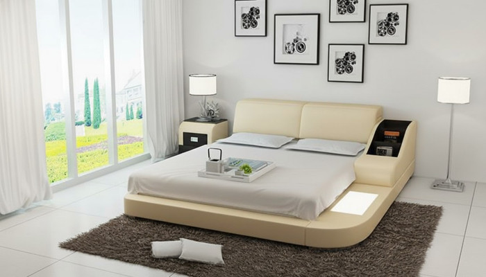 Design Bett XXL Big Betten Leder Polster Hotel 160x200cm Multifunktion Regal USB