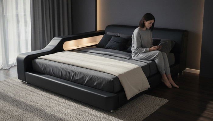 Design Bett XXL Big Betten Leder Polster Hotel 200x200cm Multifunktion Regal USB