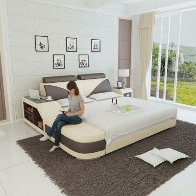 Design Polster Doppel Bett Moderne Schlafzimmer Betten 140x200cm + USB & Regal