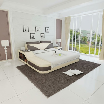 Design Polster Doppel Bett Moderne Schlafzimmer Betten 140x200cm + USB & Regal