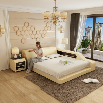 Design Polster Doppel Bett Moderne Betten Schlafzimmer 200x210cm mit USB & Regal