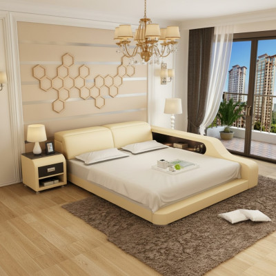Design Polster Doppel Bett Moderne Betten Schlafzimmer 200x210cm mit USB & Regal