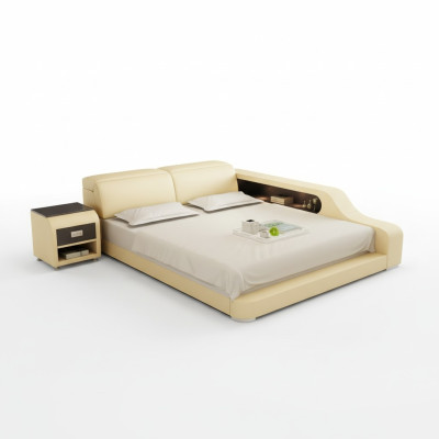 Design Polster Doppel Bett Moderne Betten Schlafzimmer 200x210cm mit USB & Regal