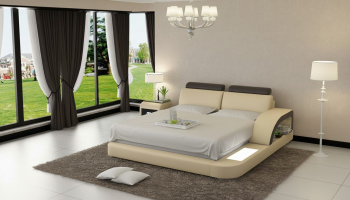 Design Polster Doppel Bett Moderne Betten Schlafzimmer mit USB & Regal 160x200cm