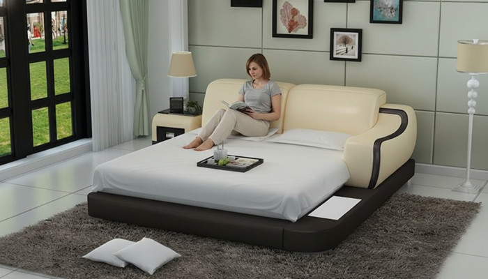 Design Bett XXL Big Betten Hotel Polster 200x200 Multifunktion Regal USB Leder