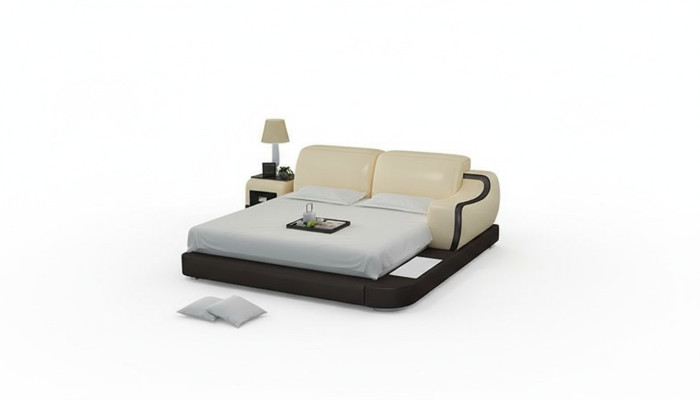 Design Bett XXL Big Betten Hotel Polster 200x200 Multifunktion Regal USB Leder
