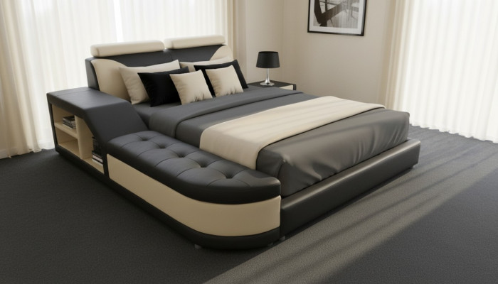 Design Multifunktion Bett XXL Big Betten Leder Hotel Polster 180x200 Regal USB