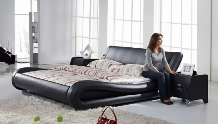 XXL Doppelbett Lederbett Bett Betten mit USB,Leder Designer 4761