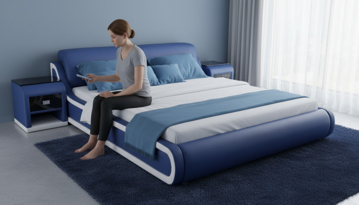 Doppel Luxus Leder Bett + USB Polster Betten Multifunktion LB8835