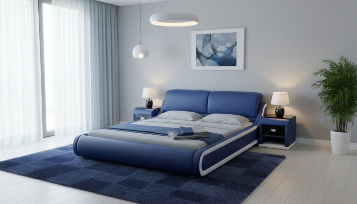 Doppel Luxus Leder Bett + USB Polster Betten Multifunktion LB8835