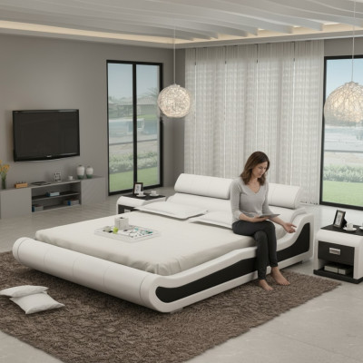 Luxus Leder Bett mit USB Polster Betten Doppel Modernes Ehe 140/160/180 cm