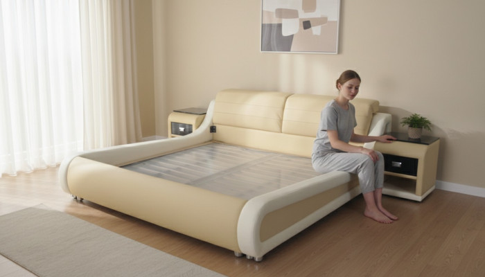 Doppel Luxus Leder Bett + USB Polster Betten Multifunktion LB8831