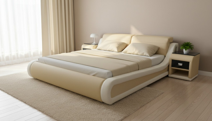 Doppel Luxus Leder Bett + USB Polster Betten Multifunktion LB8831