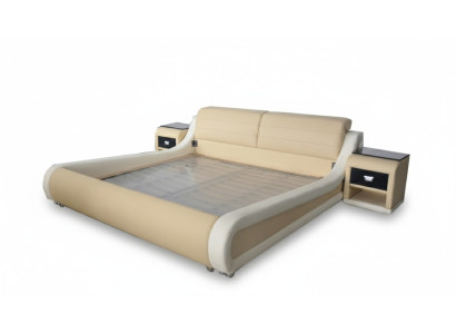 Doppel Luxus Leder Bett + USB Polster Betten Multifunktion LB8831