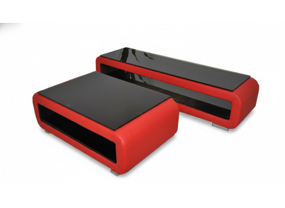 Designer Couchtisch Polster Leder Glas Moderner Tisch CT9010 + RTV TS1010 +USB
