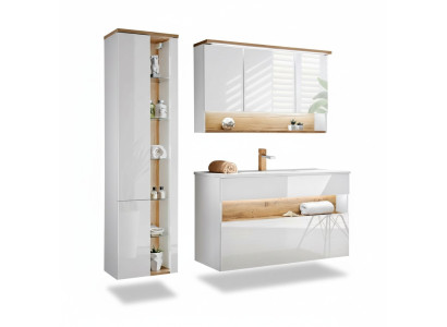 Design Badezimmer Möbel Bad 3 tlg. Set Garnitur Schrank Waschbecken Beleuchtung
