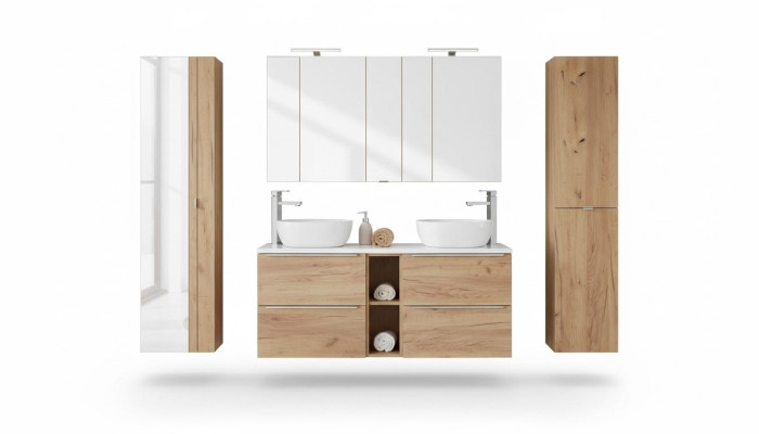 Design Badezimmer Möbel Bad 8 tlg. Set Garnitur Schrank Waschbecken