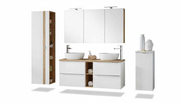Design Badezimmer Möbel Bad 8 tlg. Set Garnitur Schrank Deko Waschbecken