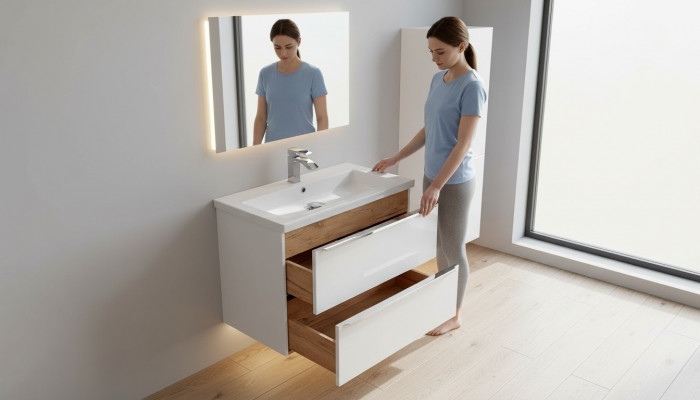 Badmöbel Set 80cm Waschbecken mit Unterschrank Waschtisch Schublade Hängeschrank