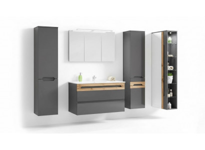 Design Badezimmer Möbel Bad 6 tlg. Set Garnitur Schrank Waschbecken Beleuchtung