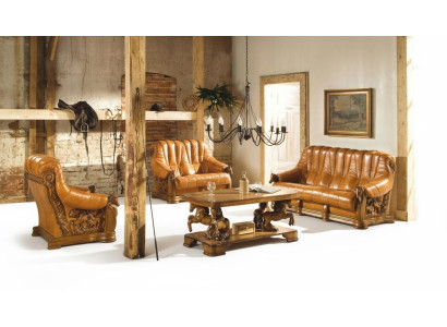 Klassische Dreisitzer Couch Polster Sofa 100% Echtes Leder Holz (ohne 2+1) Neu