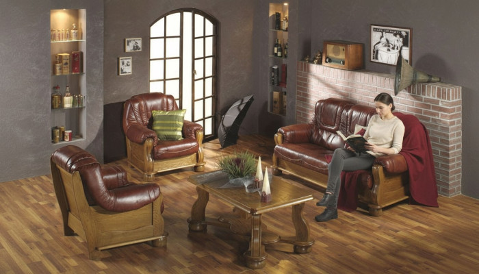 Klassische Garnitur 3+2+1 Sitzer Sofagarnitur Couch Sofa 100% Leder Sofa Polster