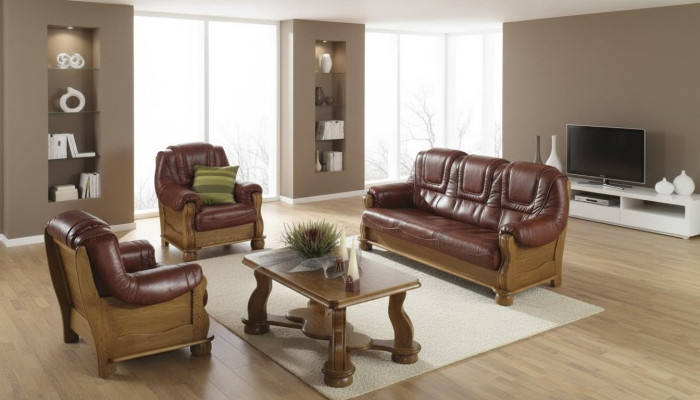 Klassische Garnitur 3+2+1 Sitzer Sofagarnitur Couch Sofa 100% Leder Sofa Polster
