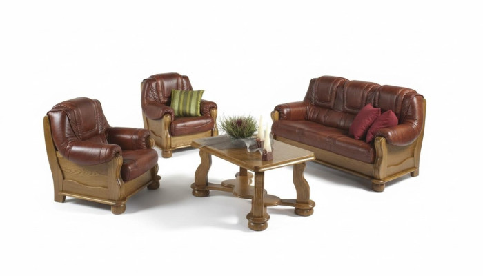 Klassische Garnitur 3+2+1 Sitzer Sofagarnitur Couch Sofa 100% Leder Sofa Polster