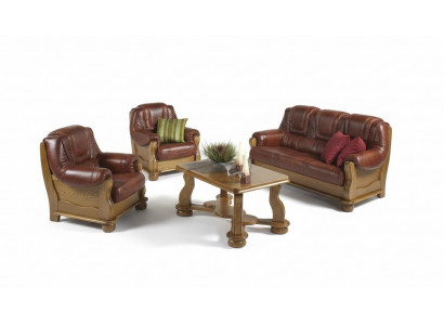 Klassische Garnitur 3+2+1 Sitzer Sofagarnitur Couch Sofa 100% Leder Sofa Polster