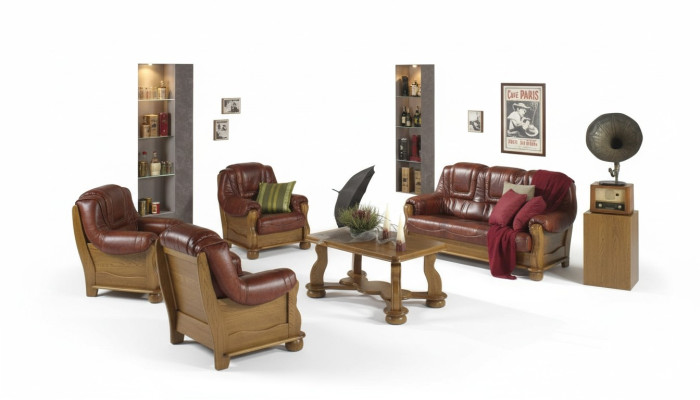 Klassische Garnitur 3+2+2 Sitzer Polster Sofagarnitur Couch Sofa 100% Leder Sofa