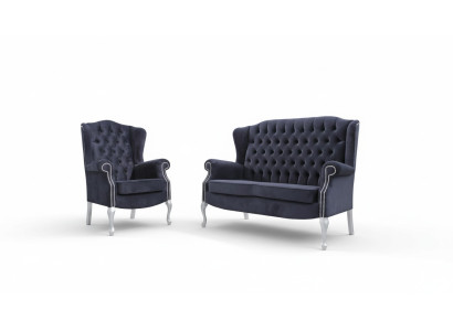 Klassische Chesterfield Sofagarnitur 3+2 Sitzer Sofa Couch Polster Samt Textil