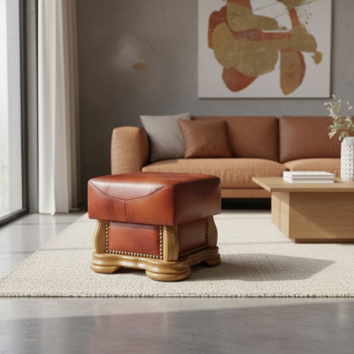 XXL Fußhocker Club Lounge Hocker Leder Textil Dekor Ottoman Designer Pufa