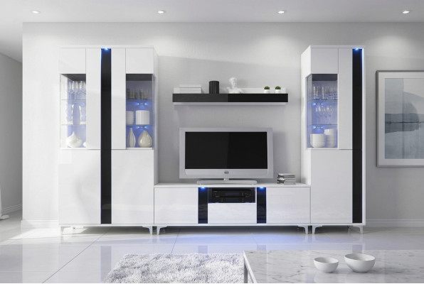 Hochglanz Wohnwand Deko Schrankwand Wohnzimmer Schrank Vitrine Sideboard