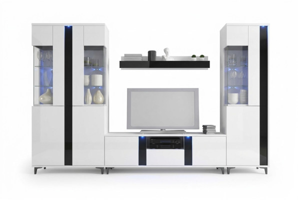 Hochglanz Wohnwand Deko Schrankwand Wohnzimmer Schrank Vitrine Sideboard