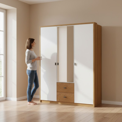 Design Schlafzimmer Schrank Kleiderschrank Moderne Schränke Holz 3trg. Spiegel