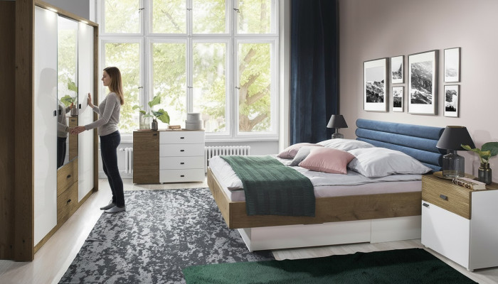 Design Schlafzimmer 5tlg. Set Bett Nachttische Kommode Kleiderschrank