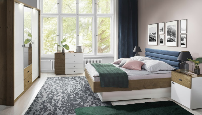 Design Schlafzimmer 5tlg. Set Bett Nachttische Kommode Kleiderschrank