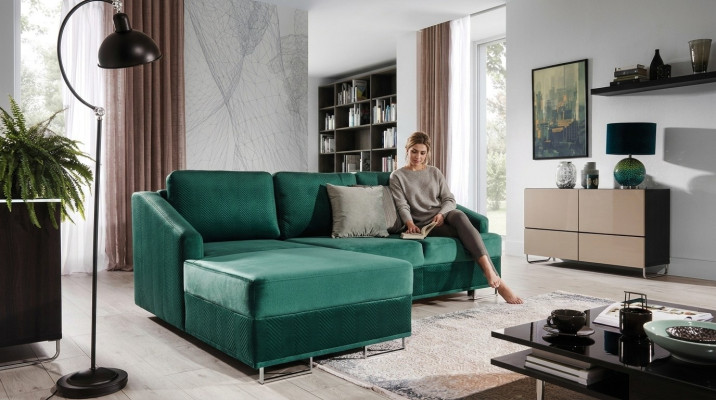 Luxus Ecksofa Couch - Smaragd Grüne Sofa Polster Eckgarnitur Bettfunktion neu