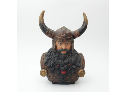 Büste Eines Kriegers in Einem Helm 70cm Hörnern Statue Wikinger Statuen Figuren