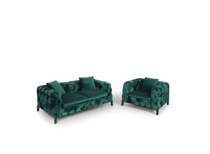 Grüne Chesterfield 3+1 Sitzgarnitur Sofa Stoff Couchen Polster Garnitur