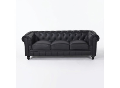 jvmoebel ® Textil Sofa Couch - Schwarz Polster Dreisitzer Couch Garnitur Dreier