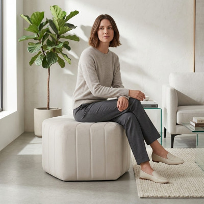 Stoff Fußhocker Ottomane Samt Sitzhocker Hocker Pouf Puff Sitzpouf Textil