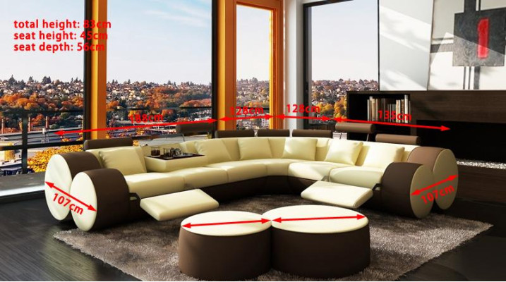 Ecksofa Sofa Leder Couch - Designer Couchgarnitur Sitz Polster Wohnlandschaft